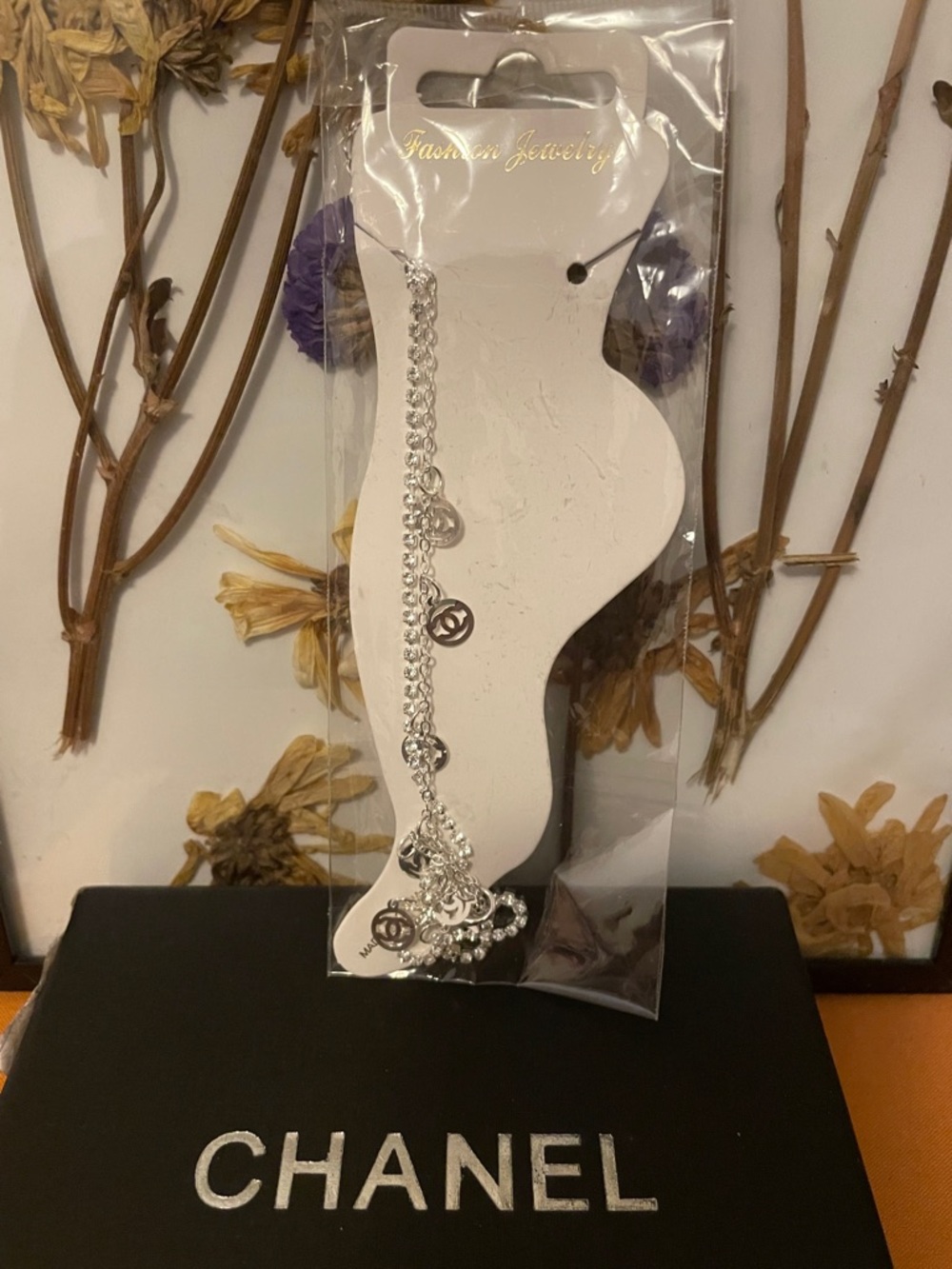 Silver Charm Chain Anklet with Logo Discs